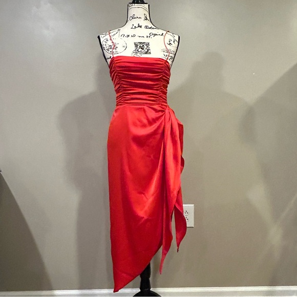 WAYF Ruched Bodice Satin Midi Dress - Picture 1 of 10